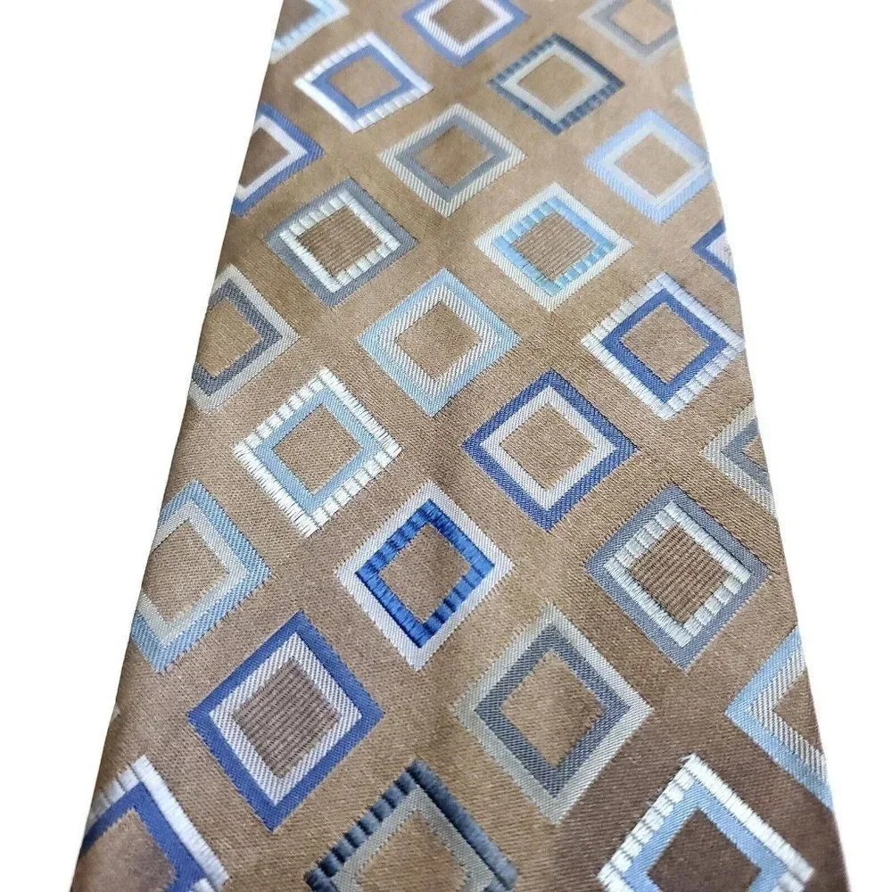 Croft & Barrow Beige Blue‎ Woven Geometric Silk Tie Stain Resistant